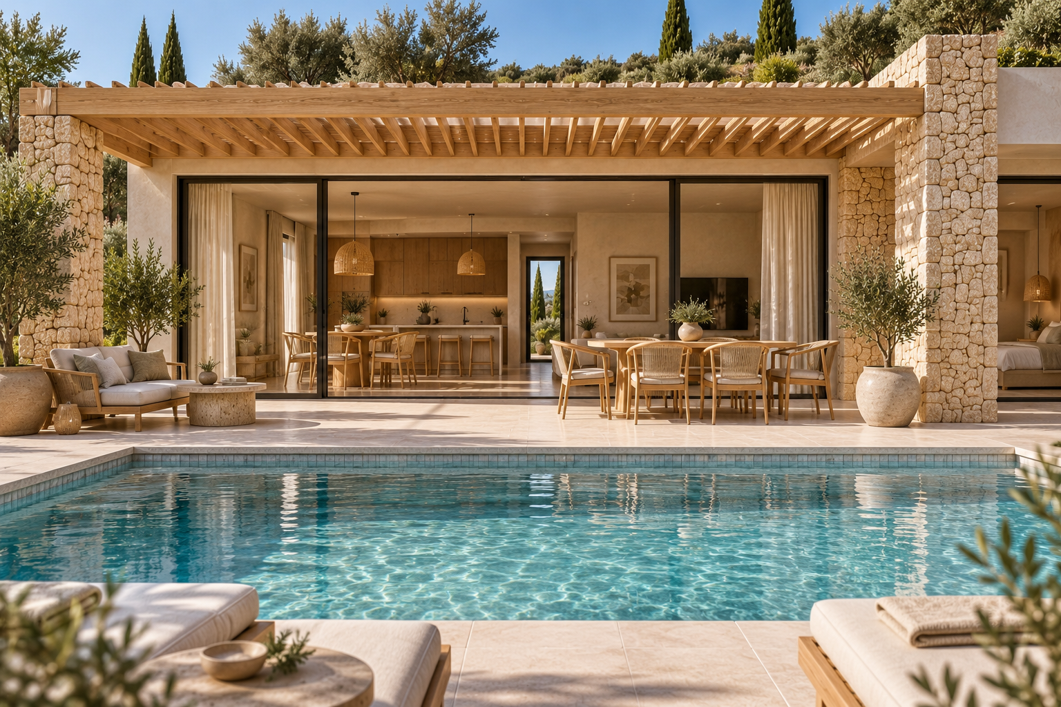 Poolside pergola and dining terrace