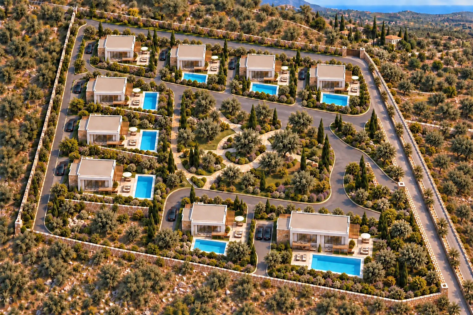 Aerial view of residences